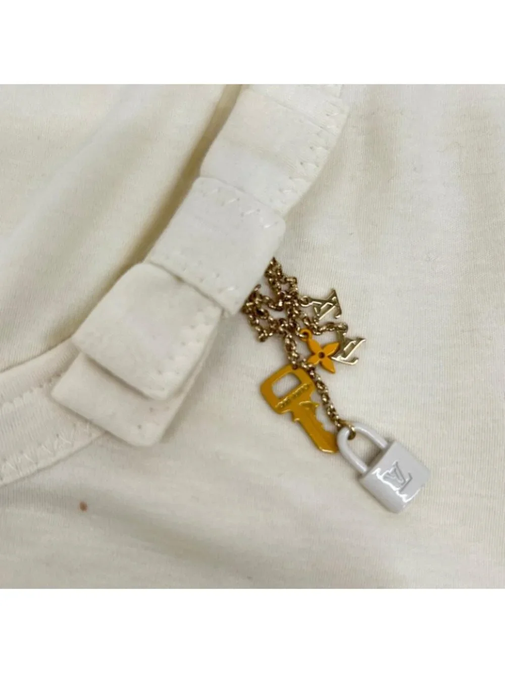 Louis Vuitton Ivory Ribbon Cotton Short Sleeve
